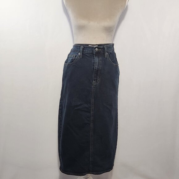 Universal Thread Women's Size 8 High-Rise Denim Pockets Midi Skirt Black Wash - Picture 3 of 14